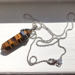 Tiger's Eye Gemstone Crystal Pendant Necklace 16"